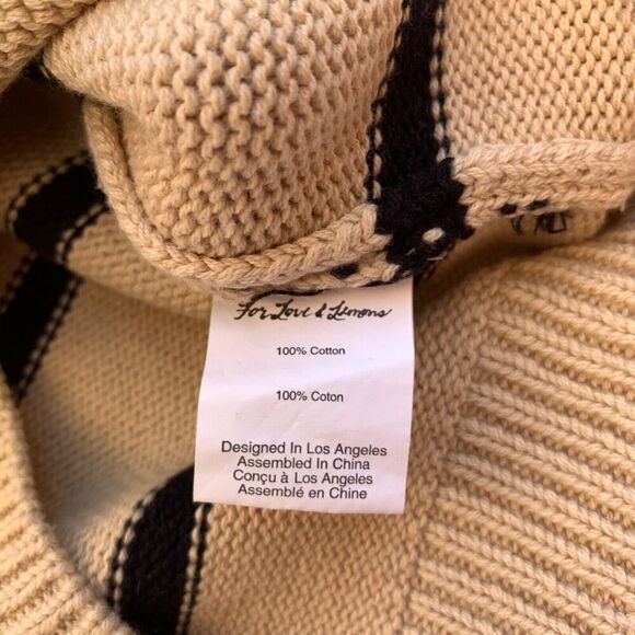 Knitz For Love and Lemons Mon Cheri stripe mock neck sweater Cream Grey Cotton - Picture 10 of 12